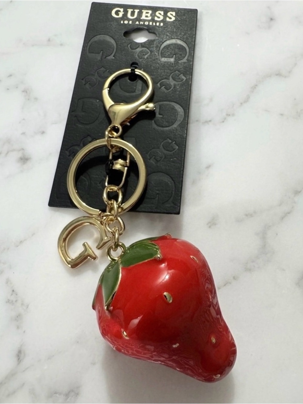 NWT GUESS Gold Strawberry Keychain Keyring & Bag Charm